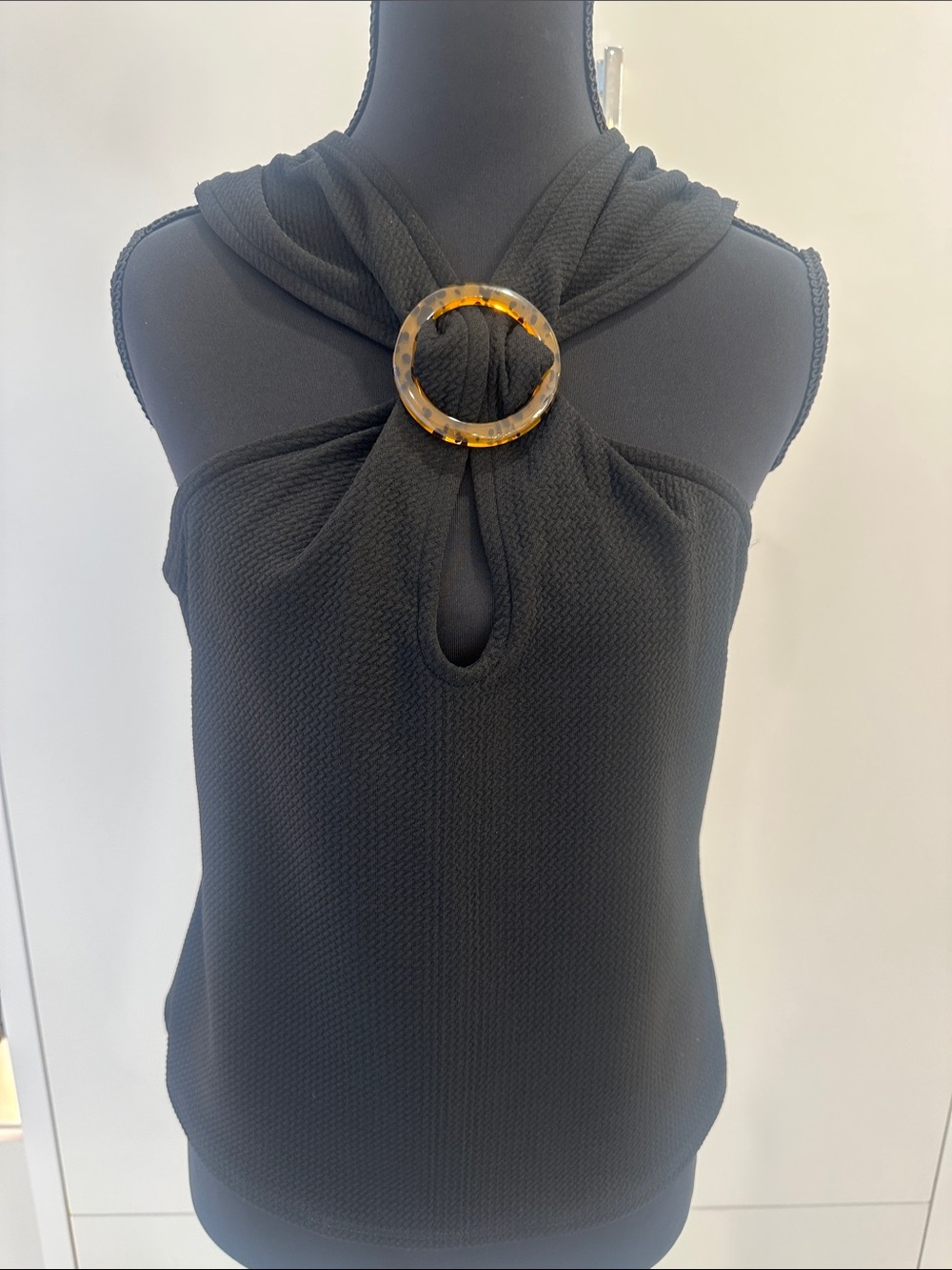 Express Black Sleeveless Halter Top with Tortoiseshell Ring